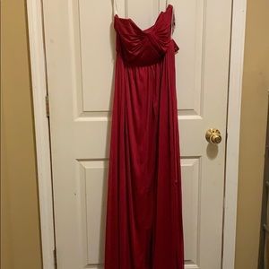 Floor length David’s bridal strapless dress